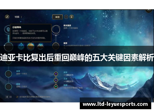 迪亚卡比复出后重回巅峰的五大关键因素解析